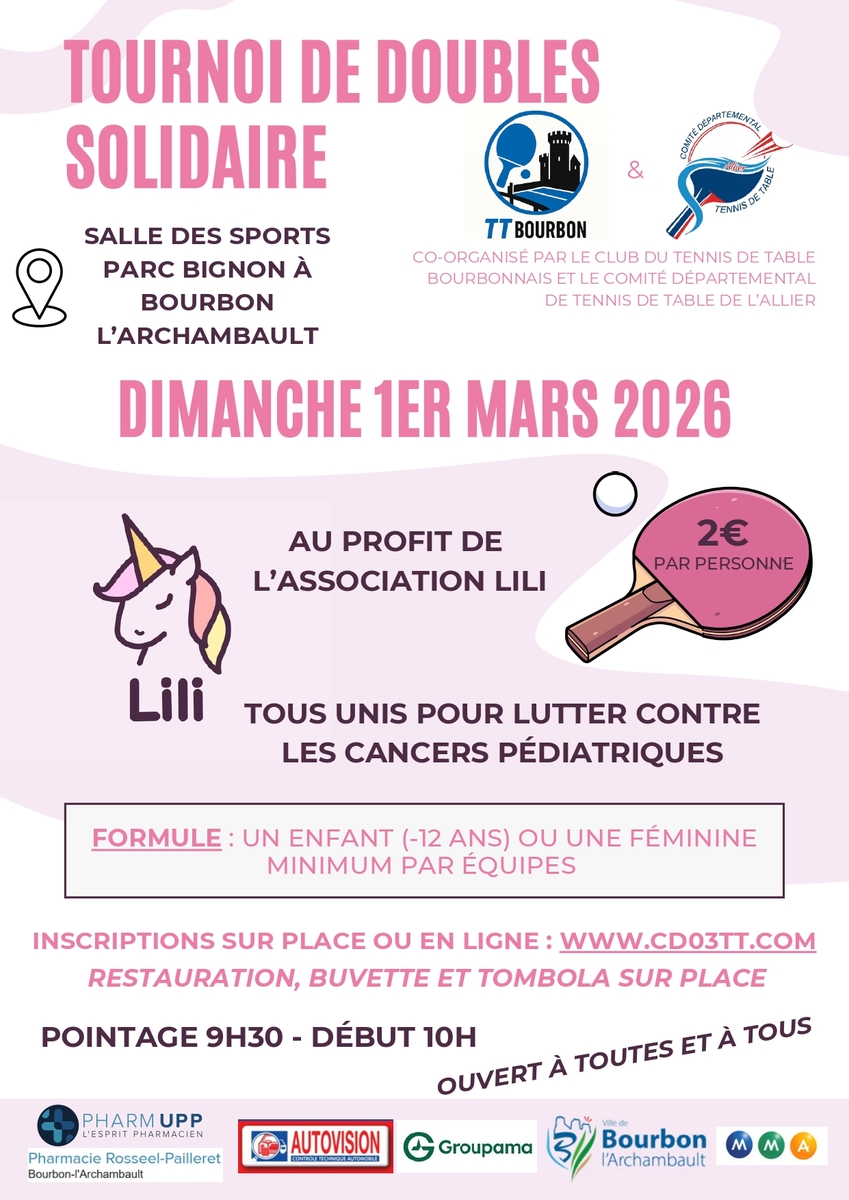 Tournoi double solidaire Bourbon le 01/03/2026